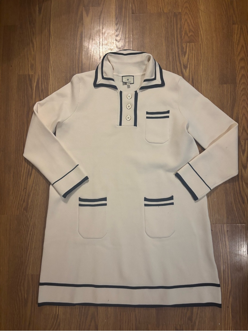 NWOT  Tuckernuck Cream Nautical Sailor Knit Preppy Fall Work Office Midi Dress
